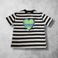 TANPPOPPO 半袖Tシャツ ボーダー柄 ハート刺繍 韓国風 タグパッチのサムネイル