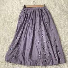 SUN VALLEY サンバレー 刺繍 ロングスカート パープル M 綿100%のサムネイル