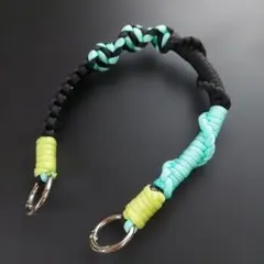 ハンドストラップ　パラコード　ブラック×ミントブルー×イエローグリーン