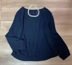 美品　グリーンレーベルリラクシング　ウォッシャブル スキッパー　ブラウス　ネイビ