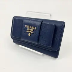 美品　PRADA プラダ　サフィアーノレザー　6連キーケース ネイビー リボン