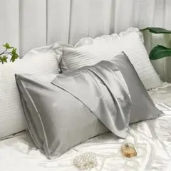 枕カバー サテンシルク 保湿 ヘアケア シルバー 48*74cm 1枚