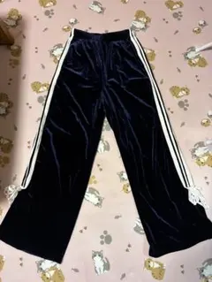 DaZy ベロア ワイドパンツ サイドライン ネイビー SHEIN