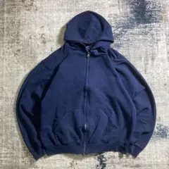 00s フルーツオブザルーム 無地 ジップパーカー ブルー 短丈