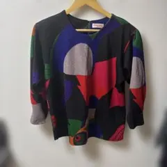 ヴィンテージ　一点物　ノーカラーシャツ　ブラウス