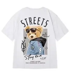 【送料無料】 Tシャツ　ホワイト　メンズ　ゆったり　バックプリント　ベア　XL