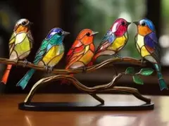 ハチドリ オーナメント 鳥 アクリル ステンドグラス風 置物