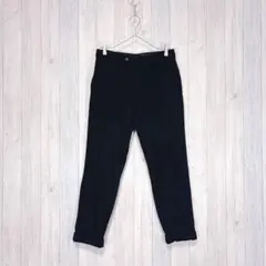 【COMMECAMEN】カジュアルウールパンツ 裾ロールアップ 黒 シンプル