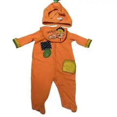 ベビー　オーバーオール　オレンジ色 パンプキン　ロンパース 帽子付き　ハロウィン
