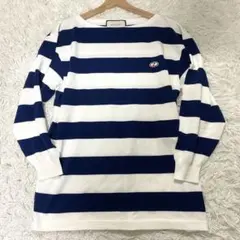 美品✨グッチ 薄手ニット　ボーダーGGロゴ ワッペン クルーネック　現行タグ　Mのサムネイル