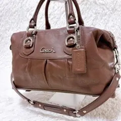 COACH 2way ミニボストンバッグ ショルダーバッグ レザー ブロンズ