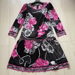 ❤*I様 美品レオナール 花柄長袖ひざ丈ワンピ少し訳ありカンカン