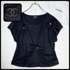 CHANEL Tシャツ リボン ココマーク パール 09A ブラック 46 CHANEL - CHANEL Tシャツ リボン ココマーク パール 09A ブラック 46の