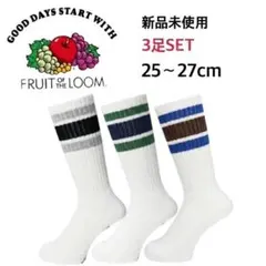 新品 フルーツオブザルーム クルー丈 ラインソックス D柄 3足 25-27cmのサムネイル