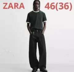 【ZARA】ワイドバギーデニムパンツ ブラック EUR46のサムネイル