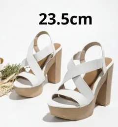 厚底 ホワイト クロスストラップ ハイヒール 太ヒール サンダル 23.5 白