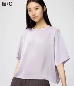 【美品】UNIQLO :C サテンオーバーサイズショートブラウス5分袖のサムネイル