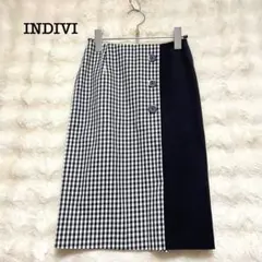INDIVI インディヴィ　タイトスカート　白　黒　ギンガムチェック　女っぽ