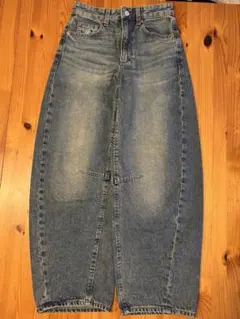 【美品】GU バレルレッグジーンズ丈標準　ブルー　Ｓ
