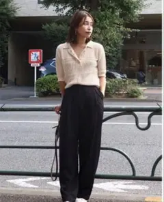 CREDONA 透かし編みポロニット　ベージュのサムネイル