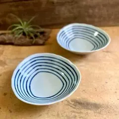 波佐見焼 和染ライン変形鉢 2個set 【新品・送料込】のサムネイル