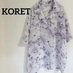 KORET 薄手花柄ボタンアップシャツ 半袖 パープル 総花柄