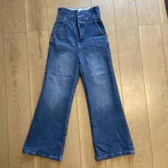 SNIDEL ブルーワイドレッグ ハイウエストデニム