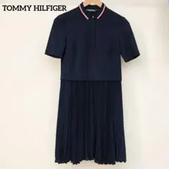 トミーヒルフィガー ポロワンピース 襟ライン プリーツ 紺 ネイビー Sのサムネイル