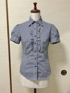 す*や様 しまむら　パフスリーブ ギンガムチェック　ブラウス　シャツ　フリル