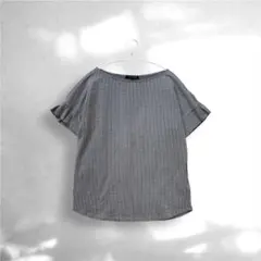 【ロートレアモン】ストライプ柄カットソー ネイビーグレー Mのサムネイル