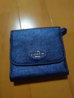 COACH 三つ折り財布 メタリックブルー