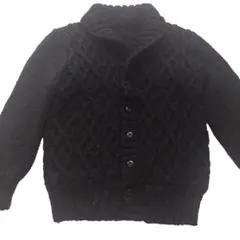 手編み風 ニットカーディガン ずっしり編み地 前開き ブラック ケーブルデザイン