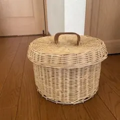 円型収納かご ナチュラル 自然派 ラタン 籐 蓋付き