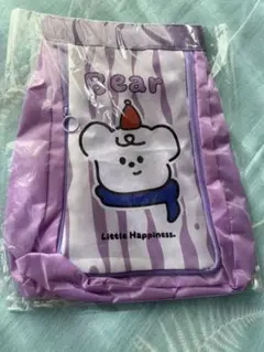 【新品】シューズバッグ 上履き入れ パープル くま柄