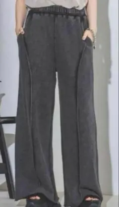 人気 JEANASIS ジーナシス スウェットワイドパンツ ブラック 黒