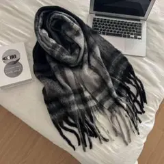 グレー 大判マフラー ストール 防寒 秋冬 男女兼用 マフラー 大判 チェック柄