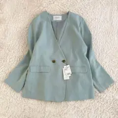新品タグ付き✨綺麗カラー✨オペークドットクリップ　ノーカラージャケット　ダブルのサムネイル