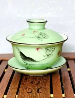 中国茶器　蓋碗•龍泉青磁蓮柄　茶碗　有田焼き茶道具景徳鎮茶器鉄瓶皿
