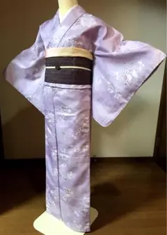 洗える着物　未使用　日本製　藤色　文箱　椿　牡丹　菖蒲❤️