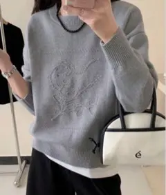 【maison calm】フラワーコード刺繍 ニットセーター