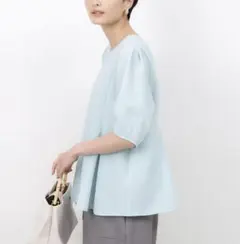 オペークドットクリップストレッチふくれジャカードペプラムブラウス【洗濯機洗い可】