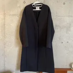 nano universe ダークネイビー ノーカラー ロングコート