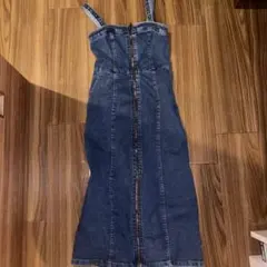 フロントジップ デニム キャミワンピース ロング丈