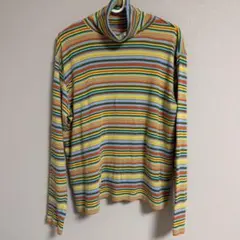 【美品】マルチボーダーリブタートルネックカットソー イエロー BEAMS BOY