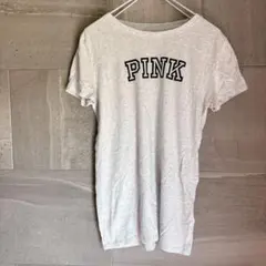 PINK 【S】 ロゴ入り 半袖Tシャツ グレー シンプル 薄手のサムネイル