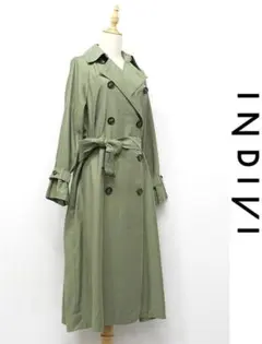 A399/美品 INDIVI トレンチコート スプリングコート 38 緑 春秋