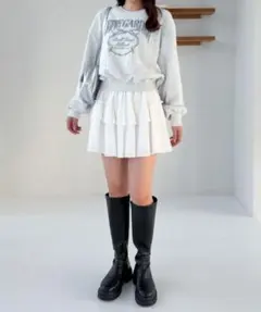 Heather ホワイト フリルミニスカート F