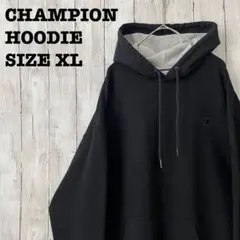 アメリカ古着チャンピオン　刺繍ロゴオーバーサイズスエットスエットパーカー　XL黒
