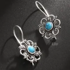 ✨ ターコイズ風 花 ヴィンテージ フック ピアス ボヘミアン エスニック