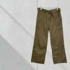 T377【ヒューマンウーマン】カーゴパンツ　裾ロールアップ　ベルト付き　カーキ